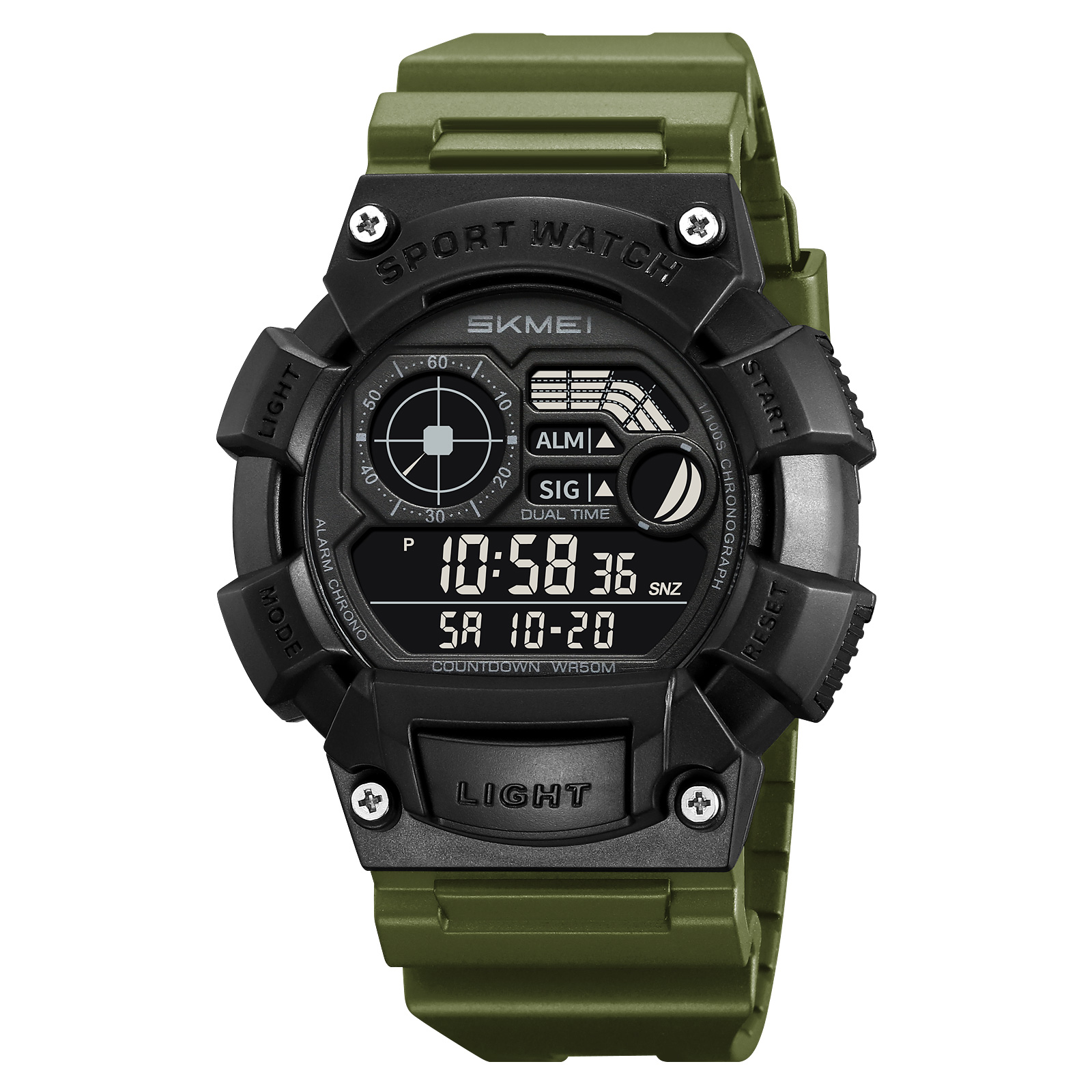 Купити Чоловічий спортивний годинник Skmei 2403AG Army Green тактичний з підсвічуванням та календарем