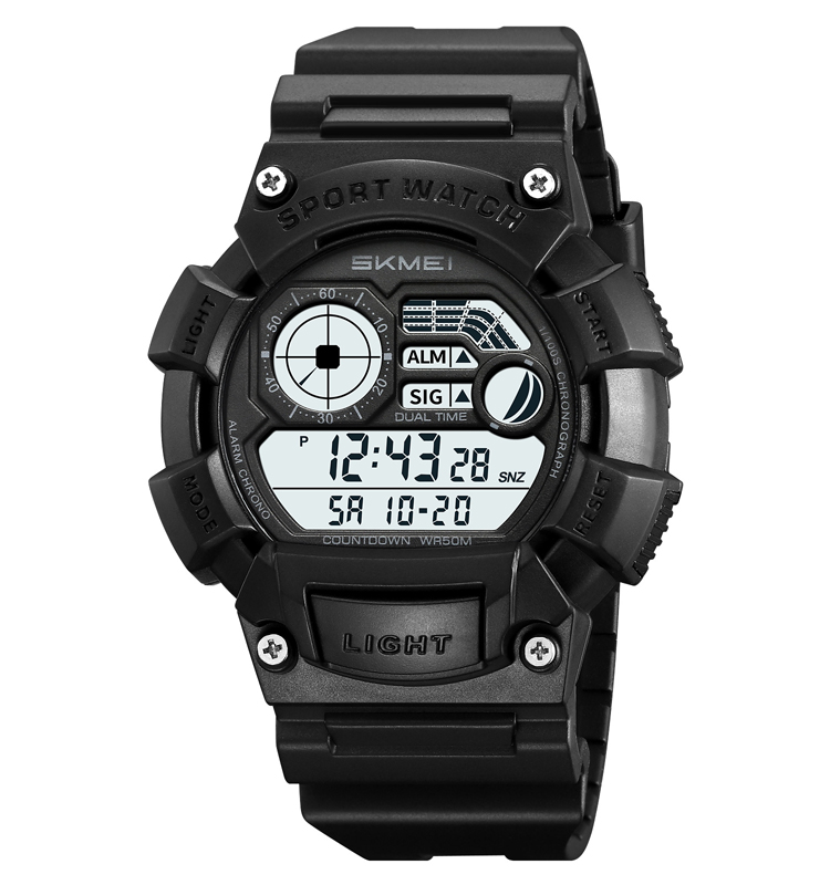 Купити Чоловічий спортивний годинник Skmei 2403BKWT Black-White з електронним циферблатом та водонепроникністю 5 ATM