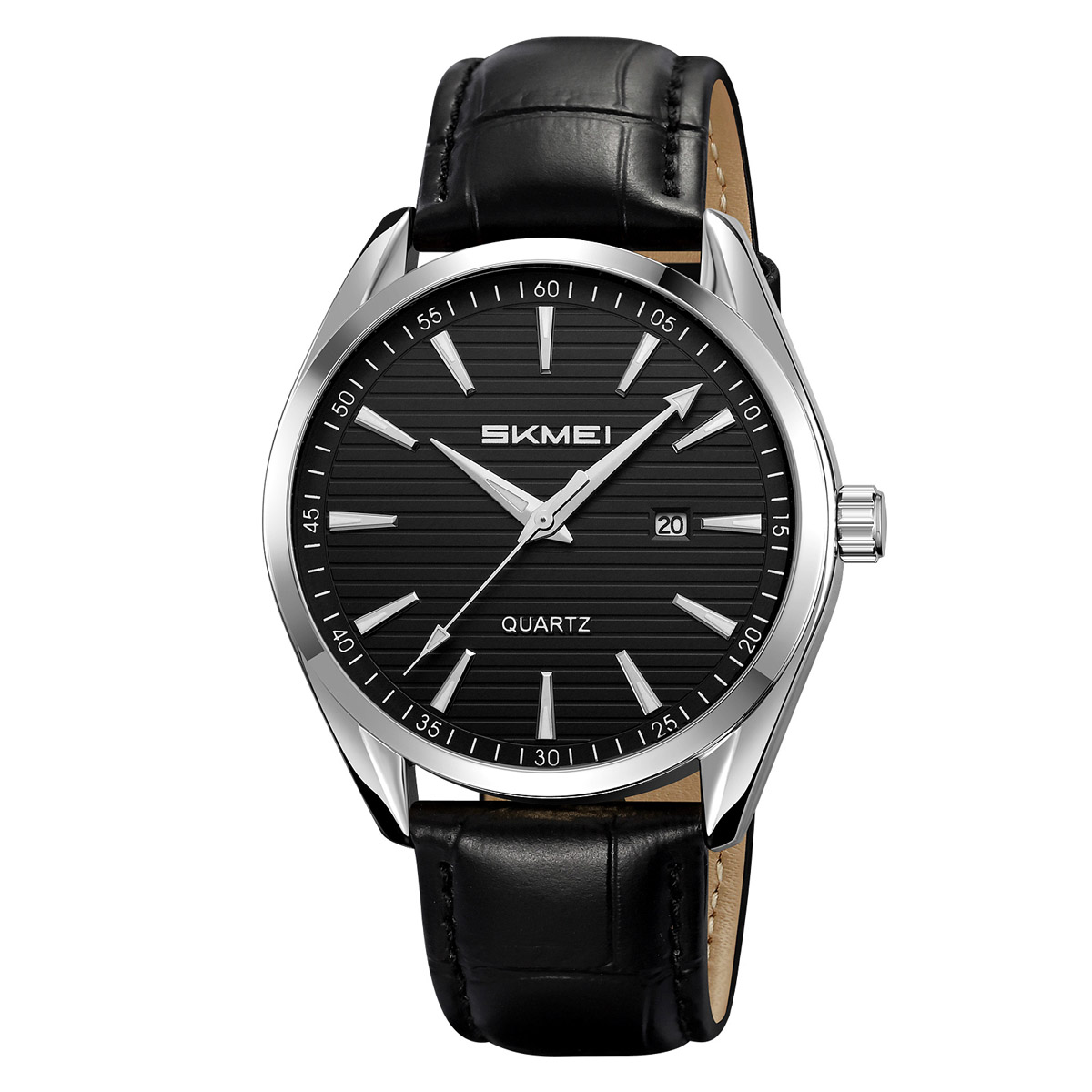 Купити Чоловічий годинник Skmei 2490SIBK Silver-Black з мінеральним склом та шкіряним ремінцем