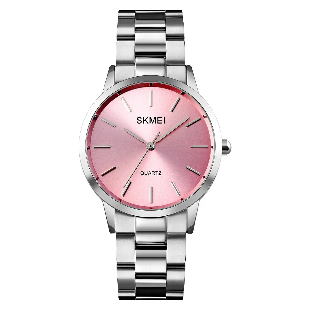 Купити Жіночий годинник Skmei 1694PK Pink зі сріблястим металевим браслетом та рожевим циферблатом