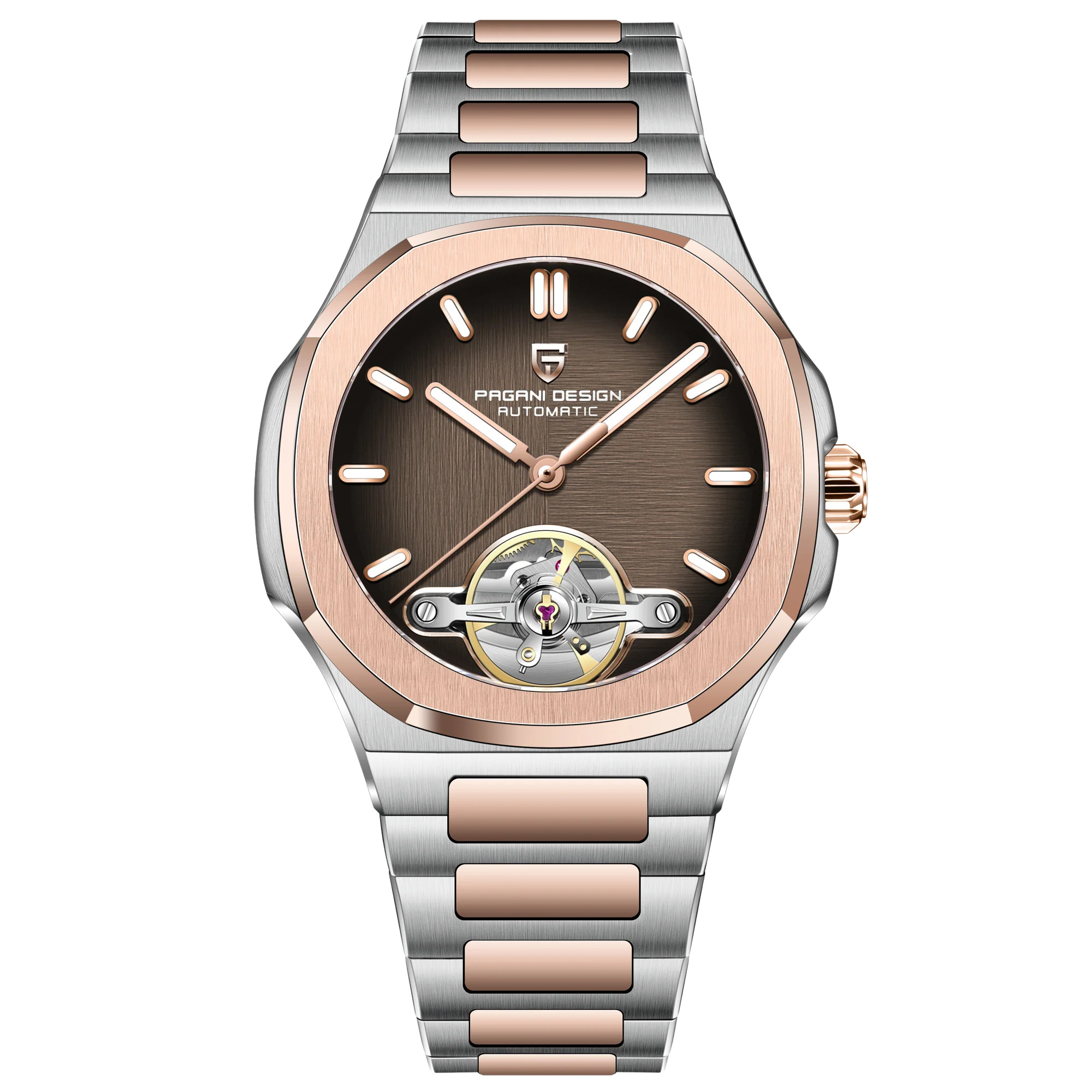 Купити Чоловічий годинник Pagani Design PD-YS025 Silver-Gold-Brown механіка з автопідзаводом та сапфіровим склом