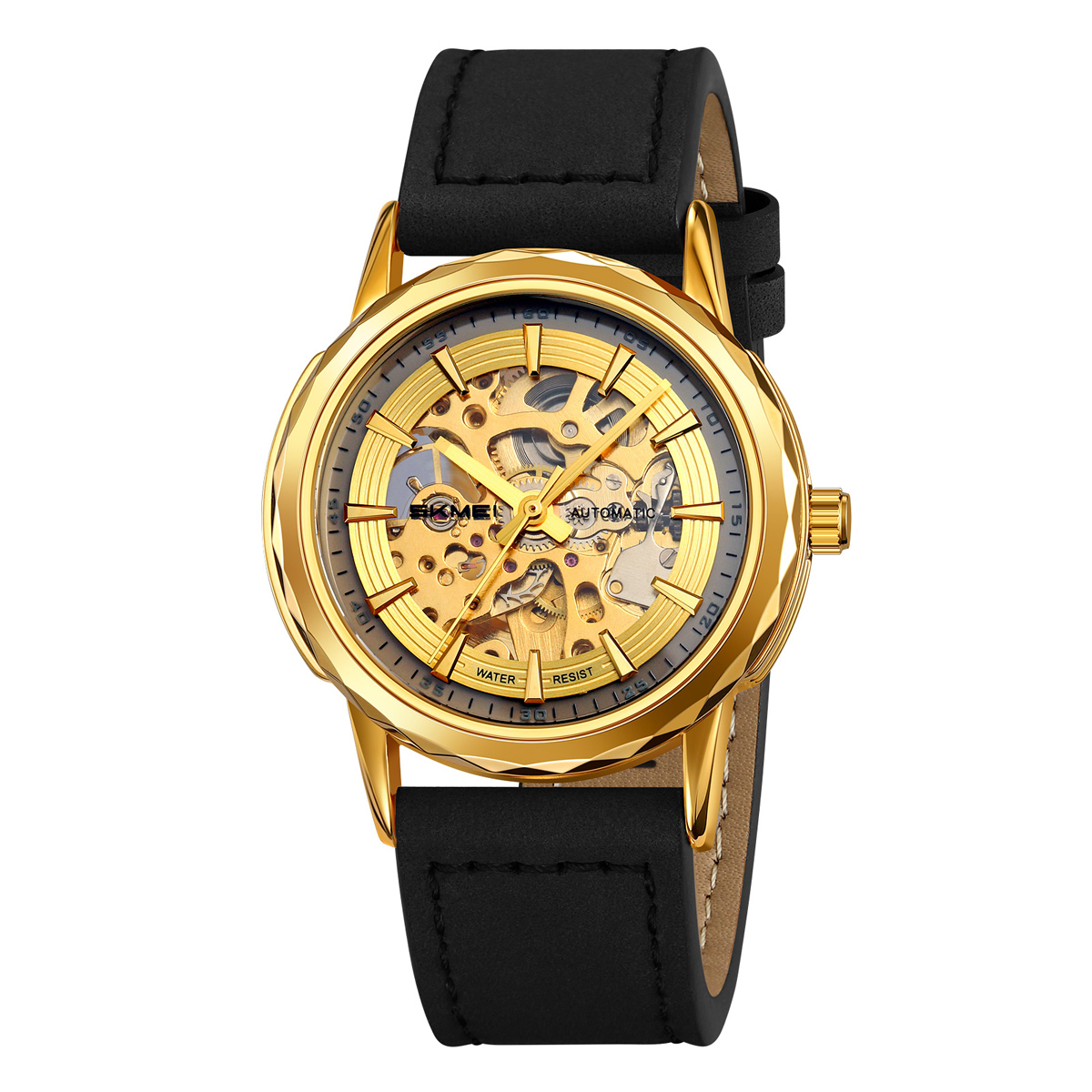 Купити Чоловічий механічний годинник Skmei M035LGDBK Gold-Black Leather з автопідзаводом та шкіряним ремінцем