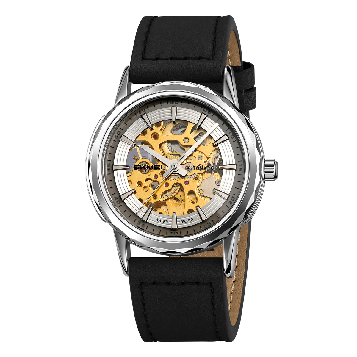 Купити Чоловічий механічний годинник Skmei M035LSIBK Silver-Black Leather з автопідзаводом та шкіряним ремінцем