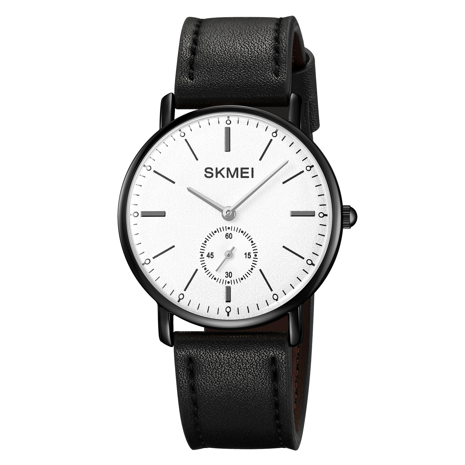 Купити Чоловічий класичний годинник Skmei 2308BK Black STOPPED з мінеральним склом та шкіряним ремінцем