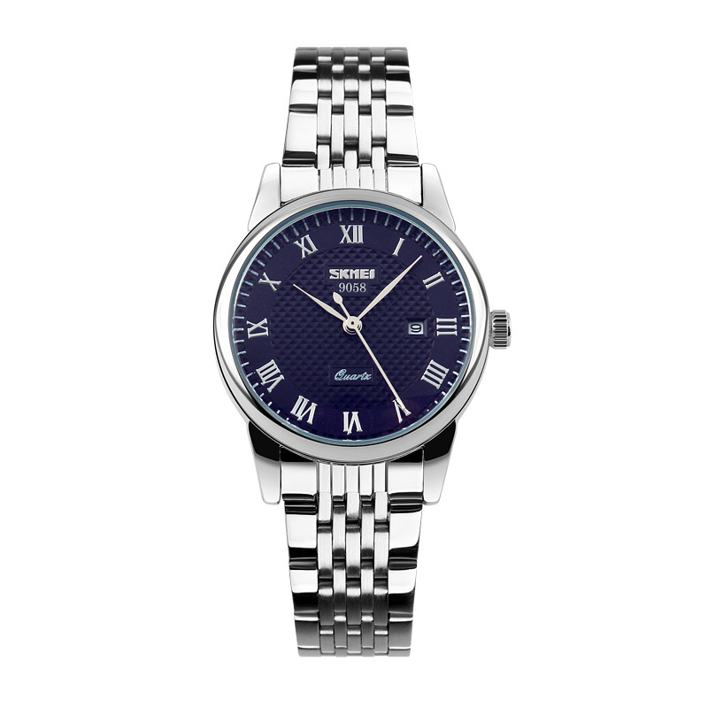 Купити Жіночий класичний годинник Skmei 9058SBU-S Silver-Blue з металевим браслетом та синім циферблатом