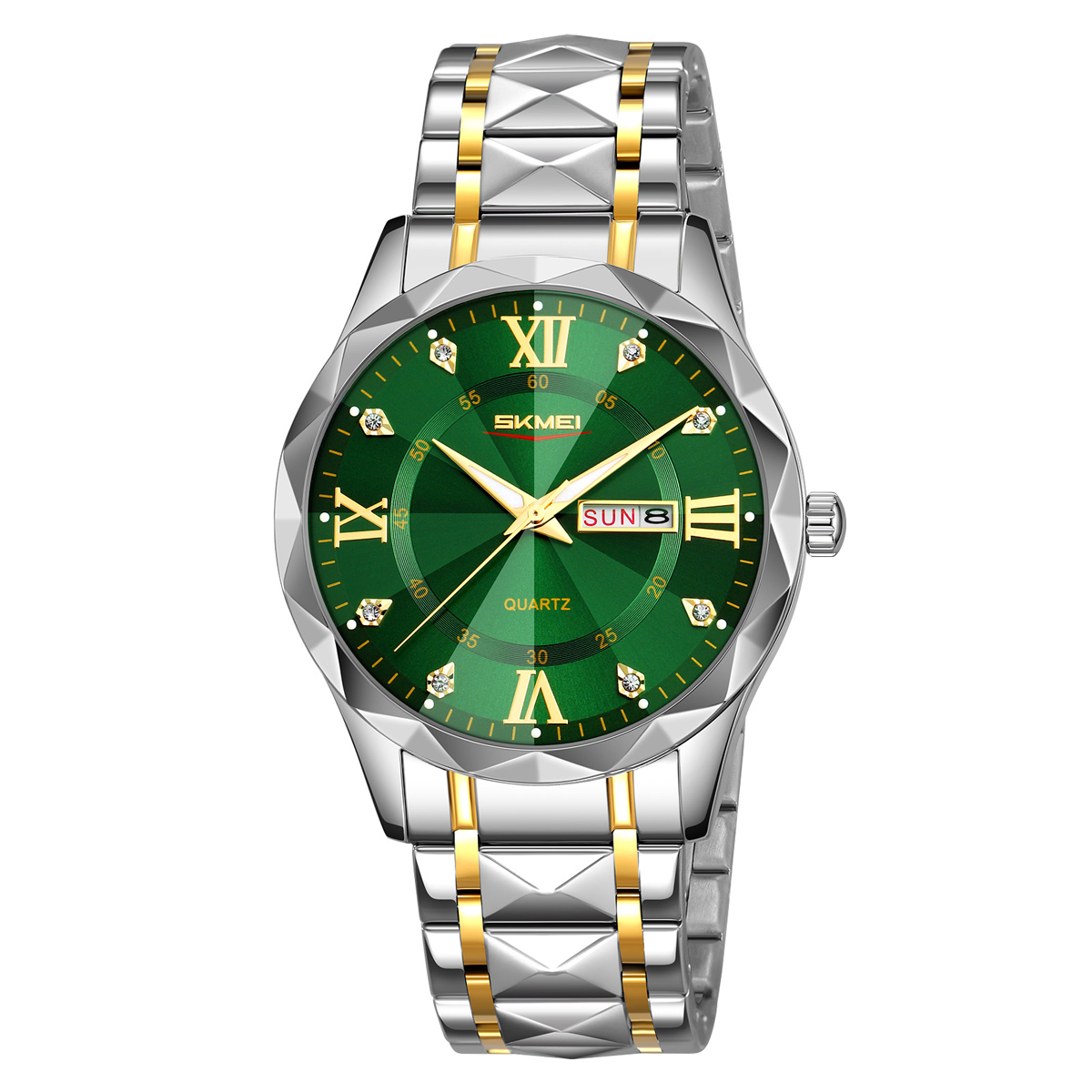 Купити Чоловічий класичний годинник Skmei 9369TGDGN Gold-Green з календарем та металевим браслетом
