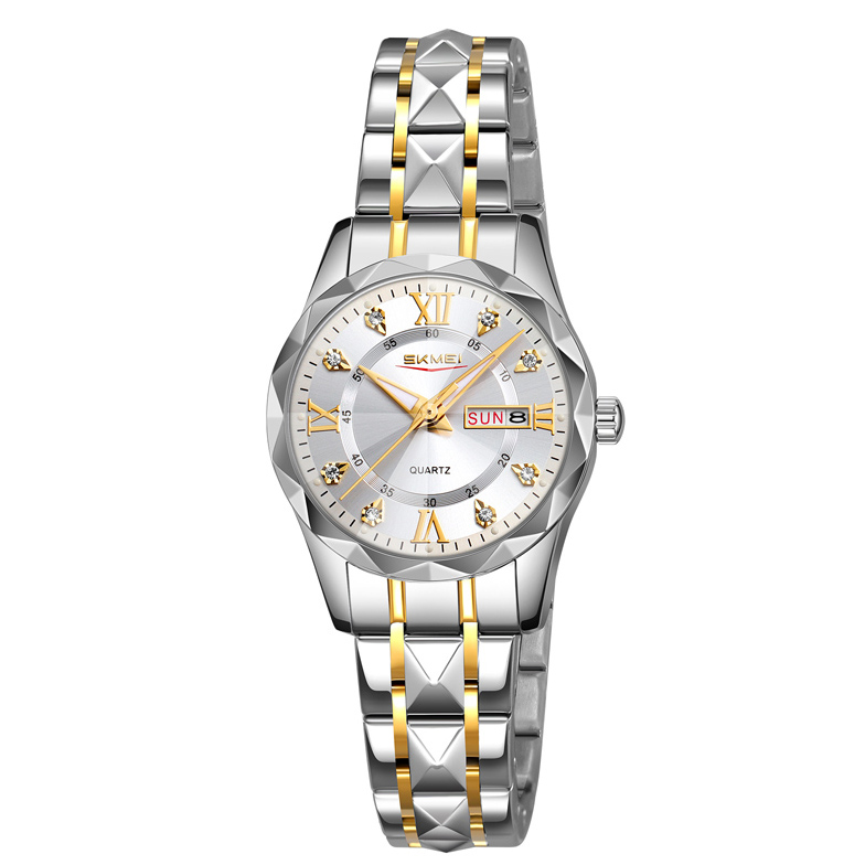 Купити Жіночий годинник Skmei 9370TGDSI Gold-Silver у класичному стилі з календарем та металевим браслетом