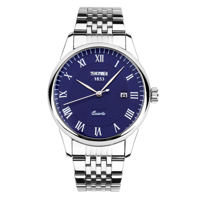 Купити Чоловічий класичний годинник Skmei 9058SBU-B Silver-Blue зі сріблястим браслетом та синім циферблатом