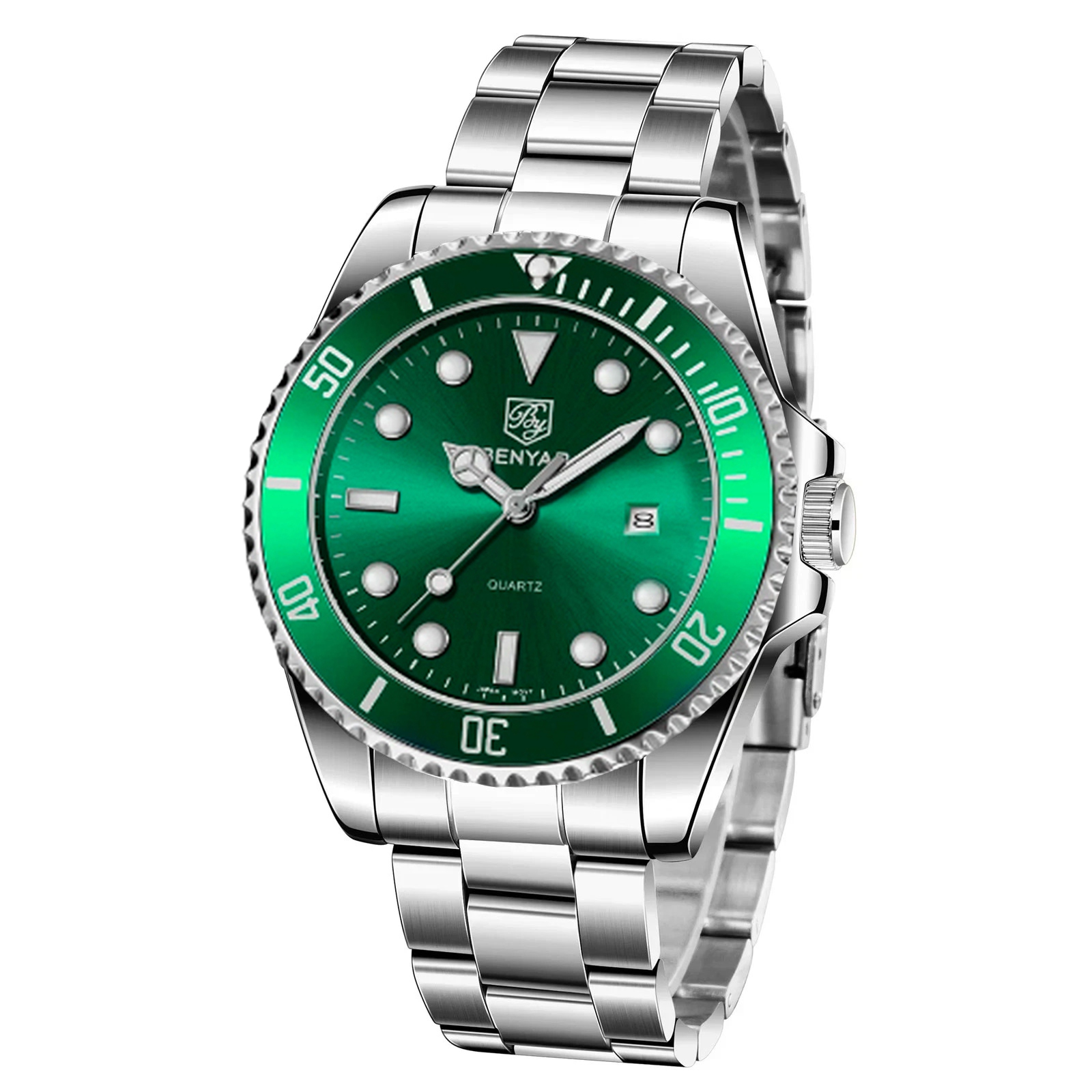 Чоловічий наручний годинник Benyar BY-5223 Silver-Green зі сталевим браслетом та зеленим циферблатом