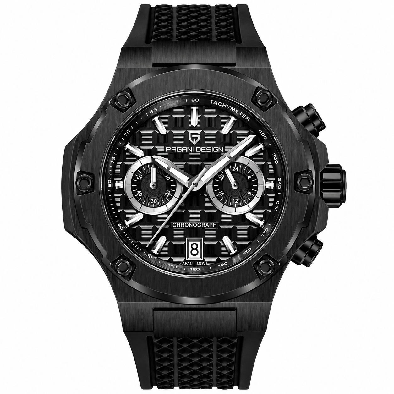 Чоловічий годинник Pagani Design PD-YS032 Black-Black-Black Rubber з сапфіровим склом та хронографом