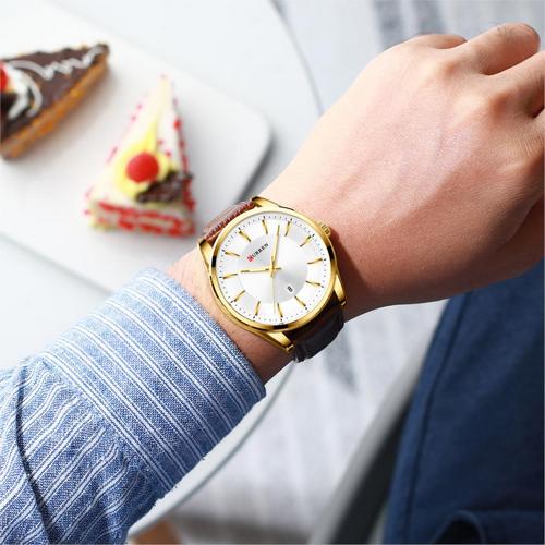 Купити Чоловічий класичний годинник Curren 8365 Brown-Gold-White з коричневим шкіряним ремінцем