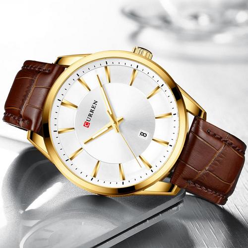 Купити Чоловічий класичний годинник Curren 8365 Brown-Gold-White з коричневим шкіряним ремінцем