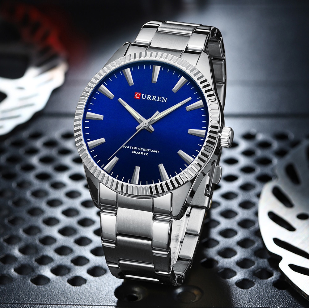 Купити Чоловічий класичний годинник Curren 8425 Silver-Blue зі сріблястим браслетом та синім циферблатом