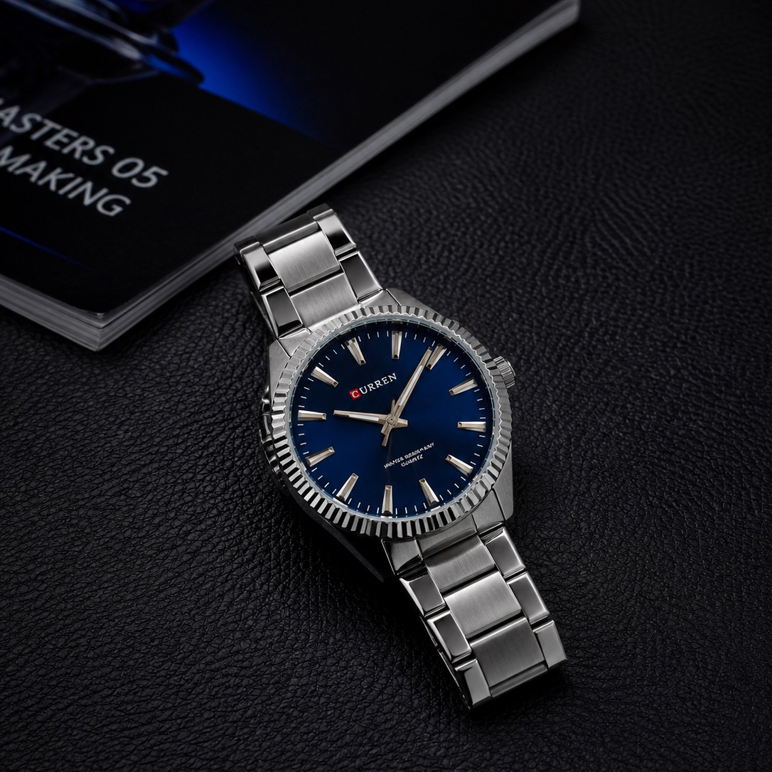 Купити Чоловічий класичний годинник Curren 8425 Silver-Blue зі сріблястим браслетом та синім циферблатом