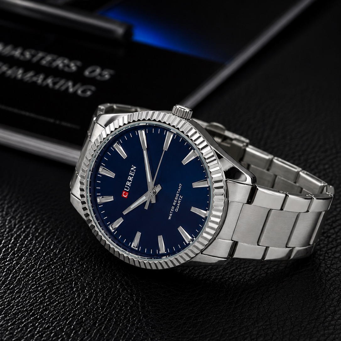 Купити Чоловічий класичний годинник Curren 8425 Silver-Blue зі сріблястим браслетом та синім циферблатом