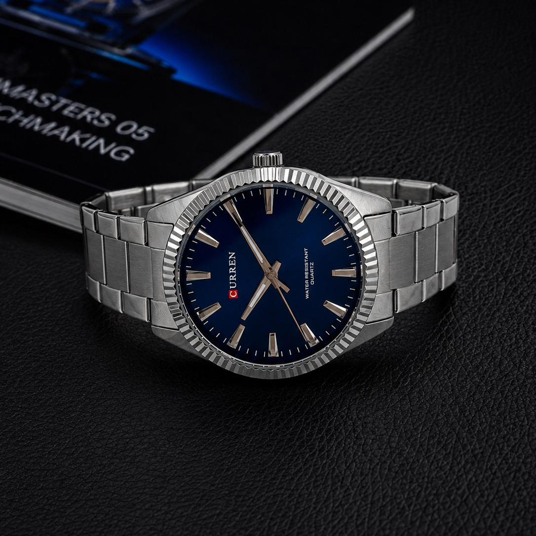 Купити Чоловічий класичний годинник Curren 8425 Silver-Blue зі сріблястим браслетом та синім циферблатом