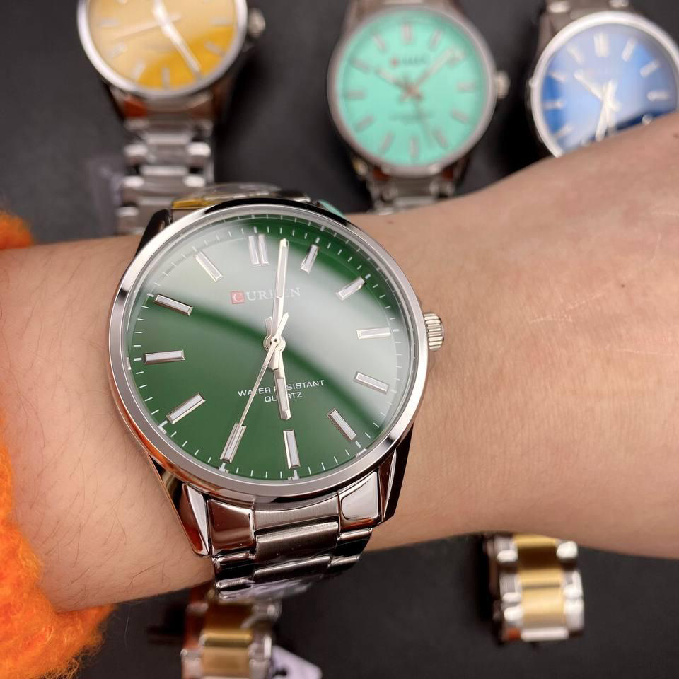 Купити Чоловічий класичний годинник Curren 9090 Silver-Green зі сталевим браслетом та зеленим циферблатом