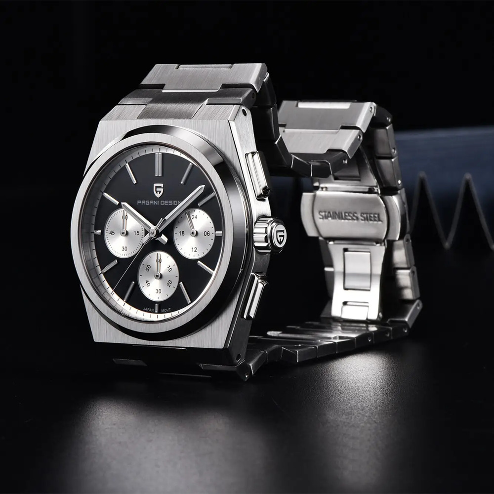 Чоловічий годинник Pagani Design PD-1761 Silver-Black з сапфіровим склом та механізмом SEIKO VK63