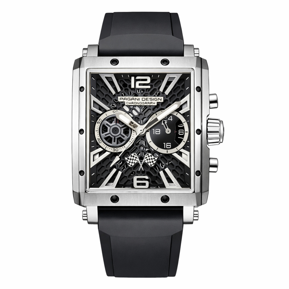 Чоловічий годинник Pagani Design PD-1725 Silver-Black з сапфіровим склом та механізмом SEIKO VK64