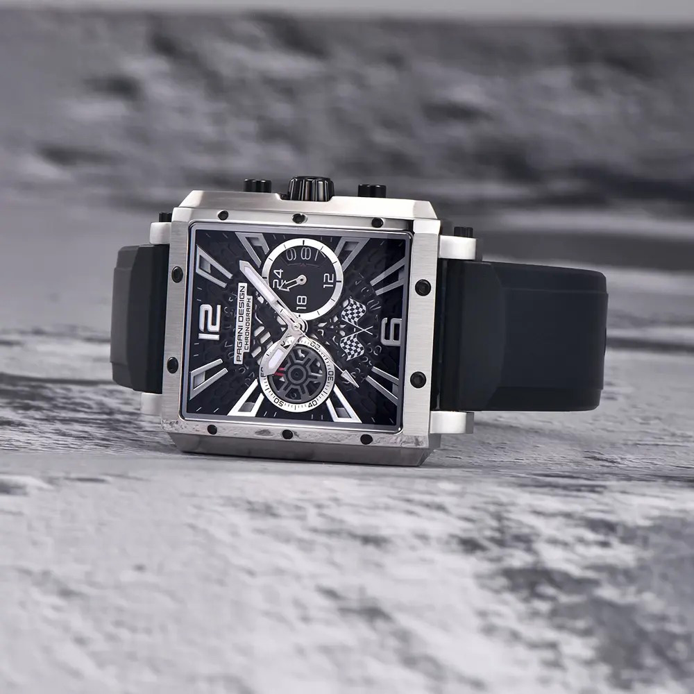 Чоловічий годинник Pagani Design PD-1725 Silver-Black з сапфіровим склом та механізмом SEIKO VK64