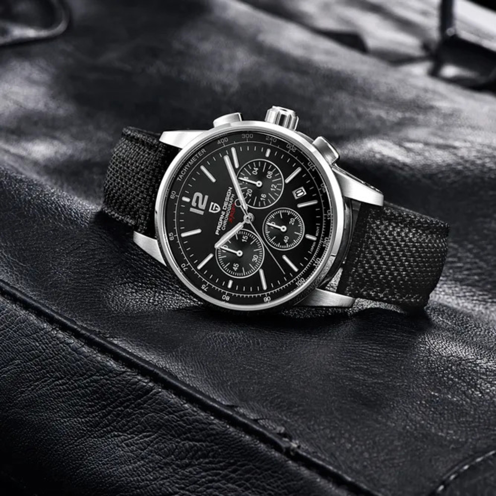Чоловічий годинник Pagani Design YS008 Silver-Black з сапфіровим склом та хронографом SEIKO VK63