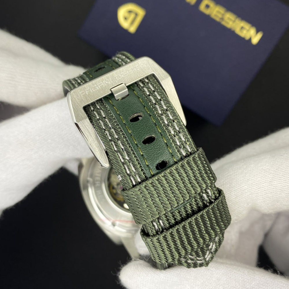 Чоловічий механічний годинник Pagani Design PD-1736 Silver-Green з сапфіровим склом та механізмом SEIKO NH36