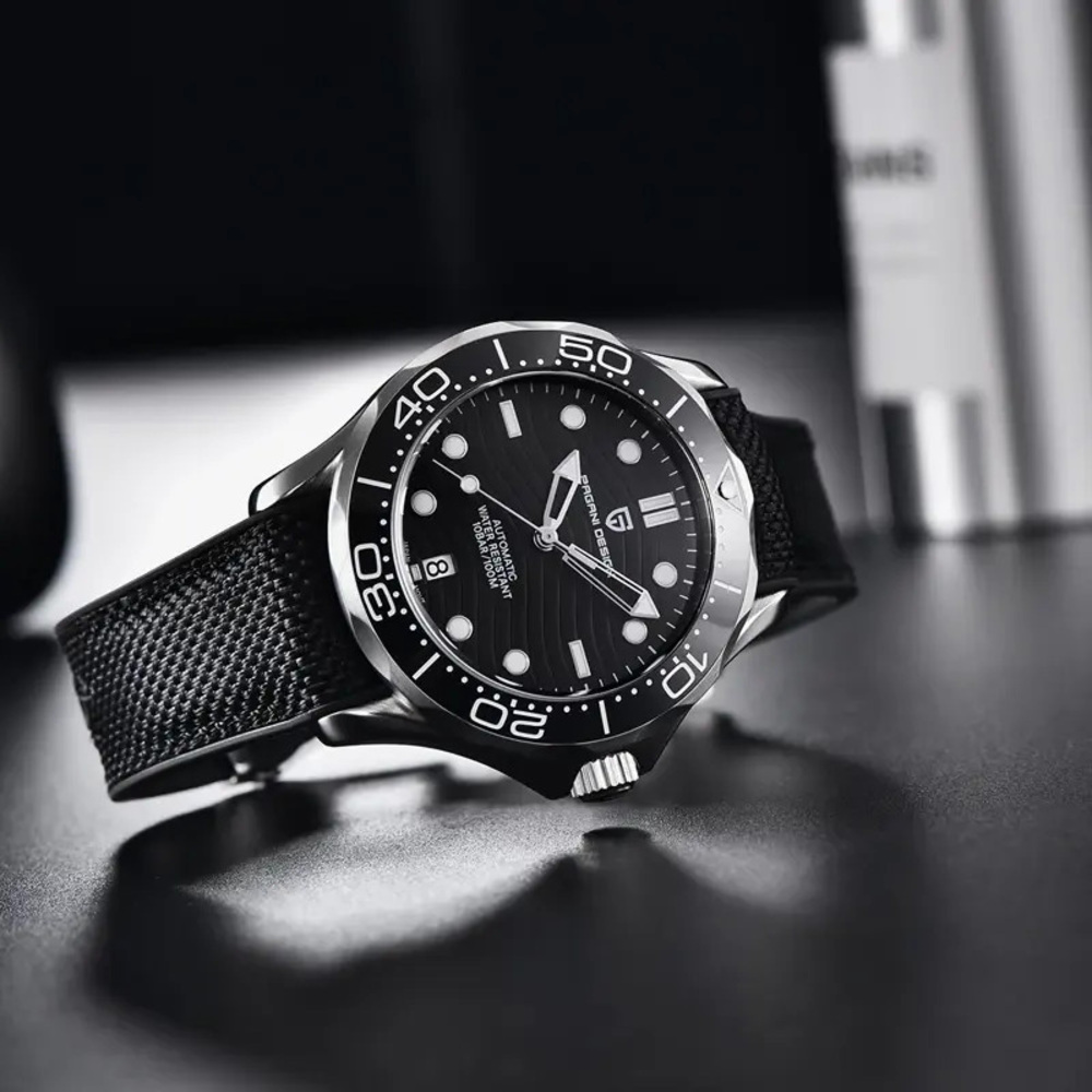Чоловічий годинник Pagani Design PD-1685 Silver-Black з сапфіровим склом та механізмом SEIKO NH35A
