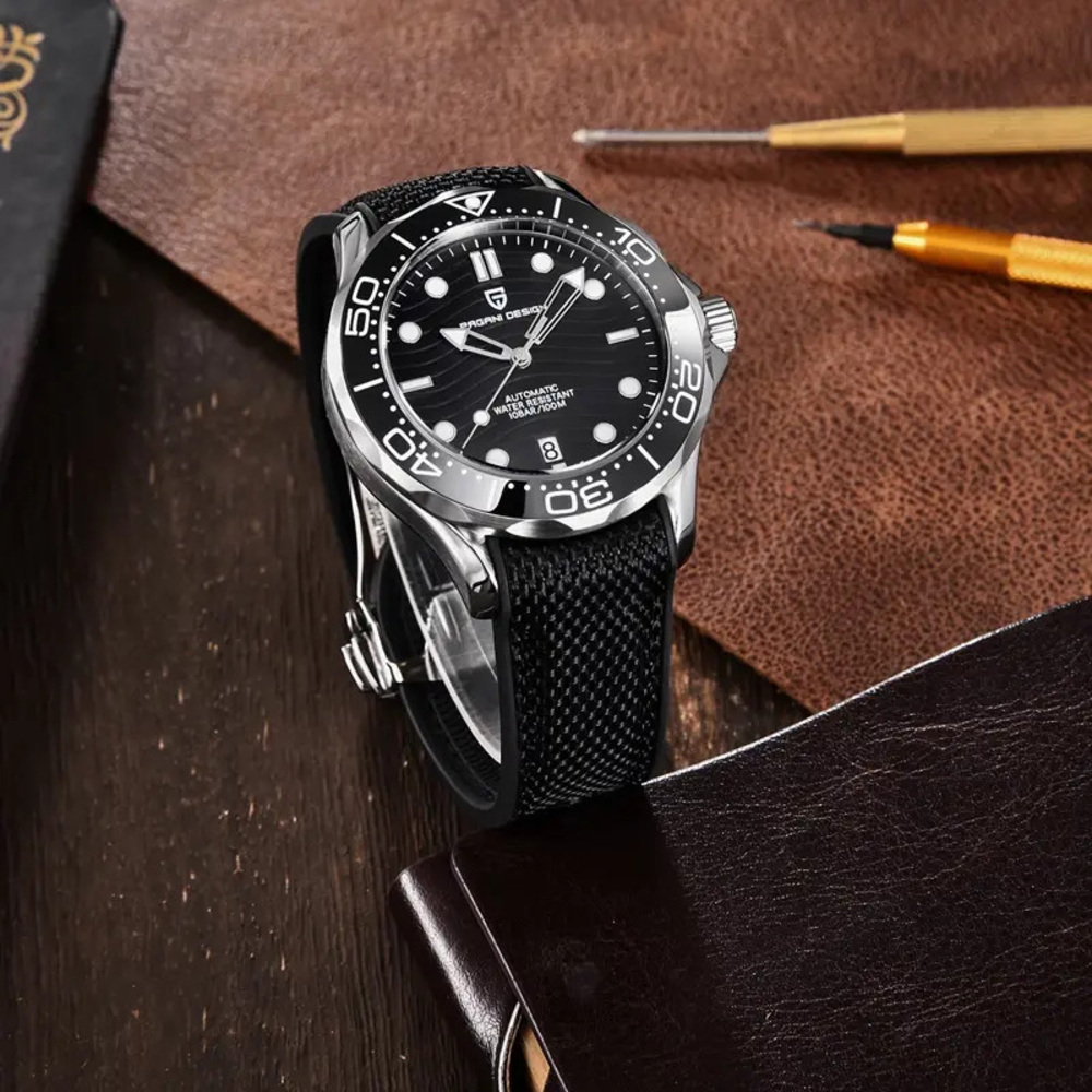 Чоловічий годинник Pagani Design PD-1685 Silver-Black з сапфіровим склом та механізмом SEIKO NH35A