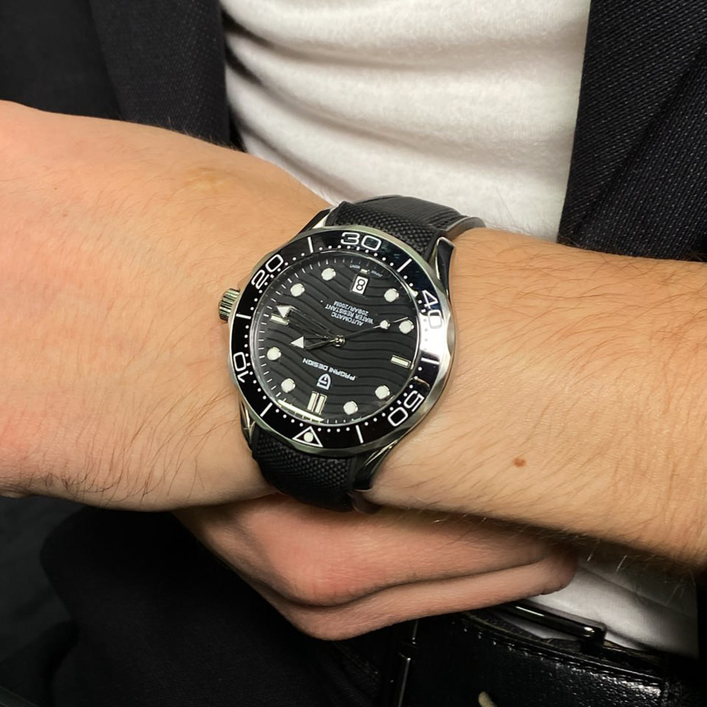 Чоловічий годинник Pagani Design PD-1685 Silver-Black з сапфіровим склом та механізмом SEIKO NH35A