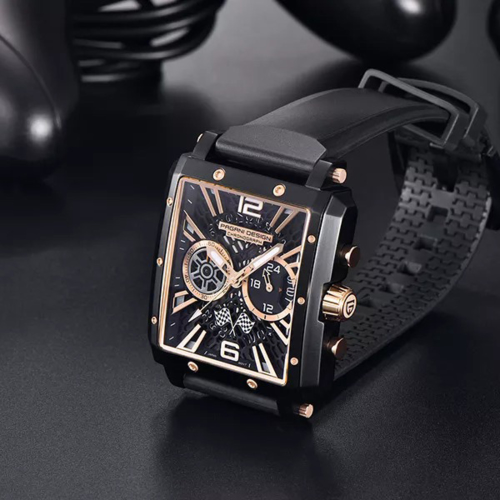 Чоловічий годинник Pagani Design PD-1725 Black-Black з сапфіровим склом та механізмом SEIKO VK64