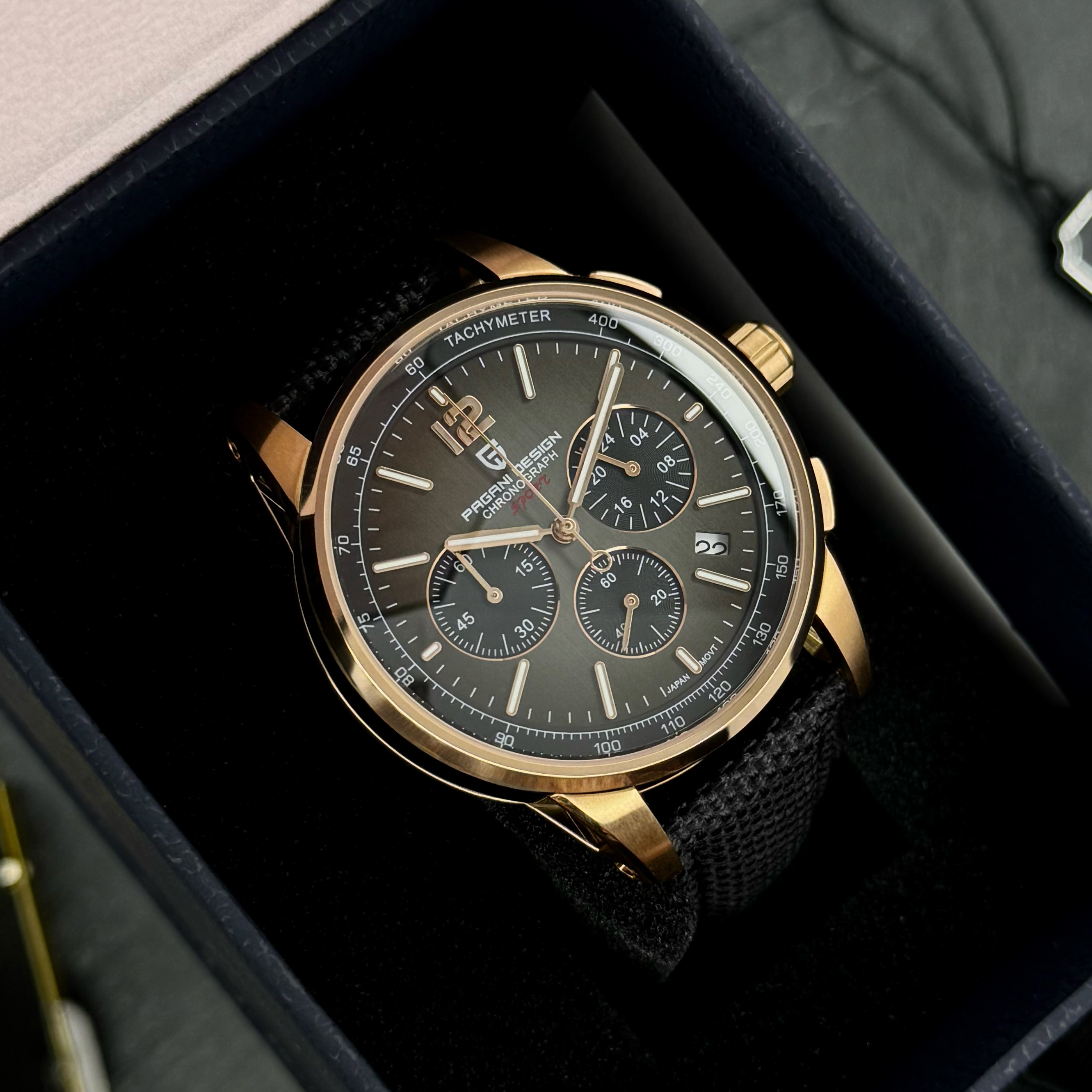 Купити Чоловічий годинник Pagani Design YS008 Rose Gold-Black з сапфіровим склом та хронографом