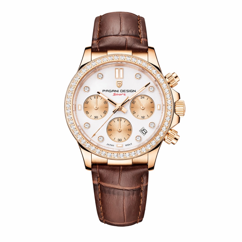 Жіночий годинник Pagani Design PD-1730 Gold-Brown з сапфіровим склом та хронографом