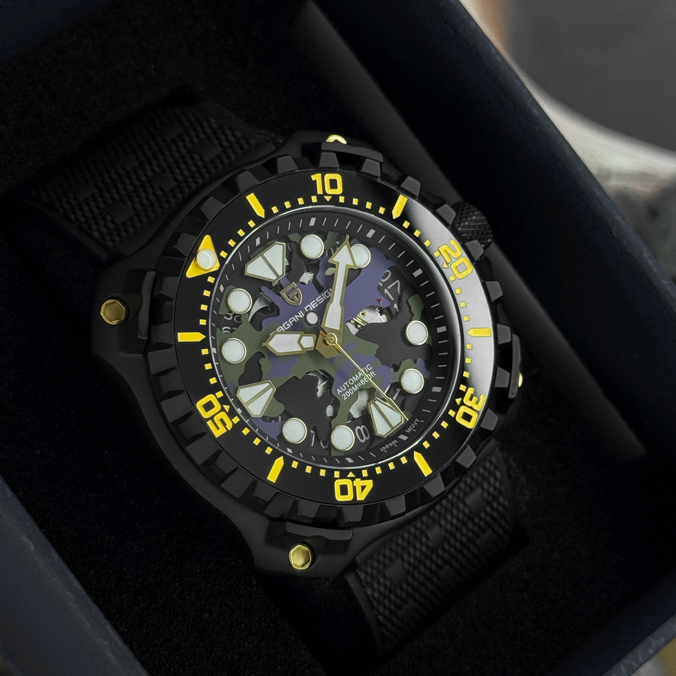 Купити Чоловічий годинник Pagani Design PD-YN009 Black-Camo Blue з сапфіровим склом та механізмом Seiko NH35