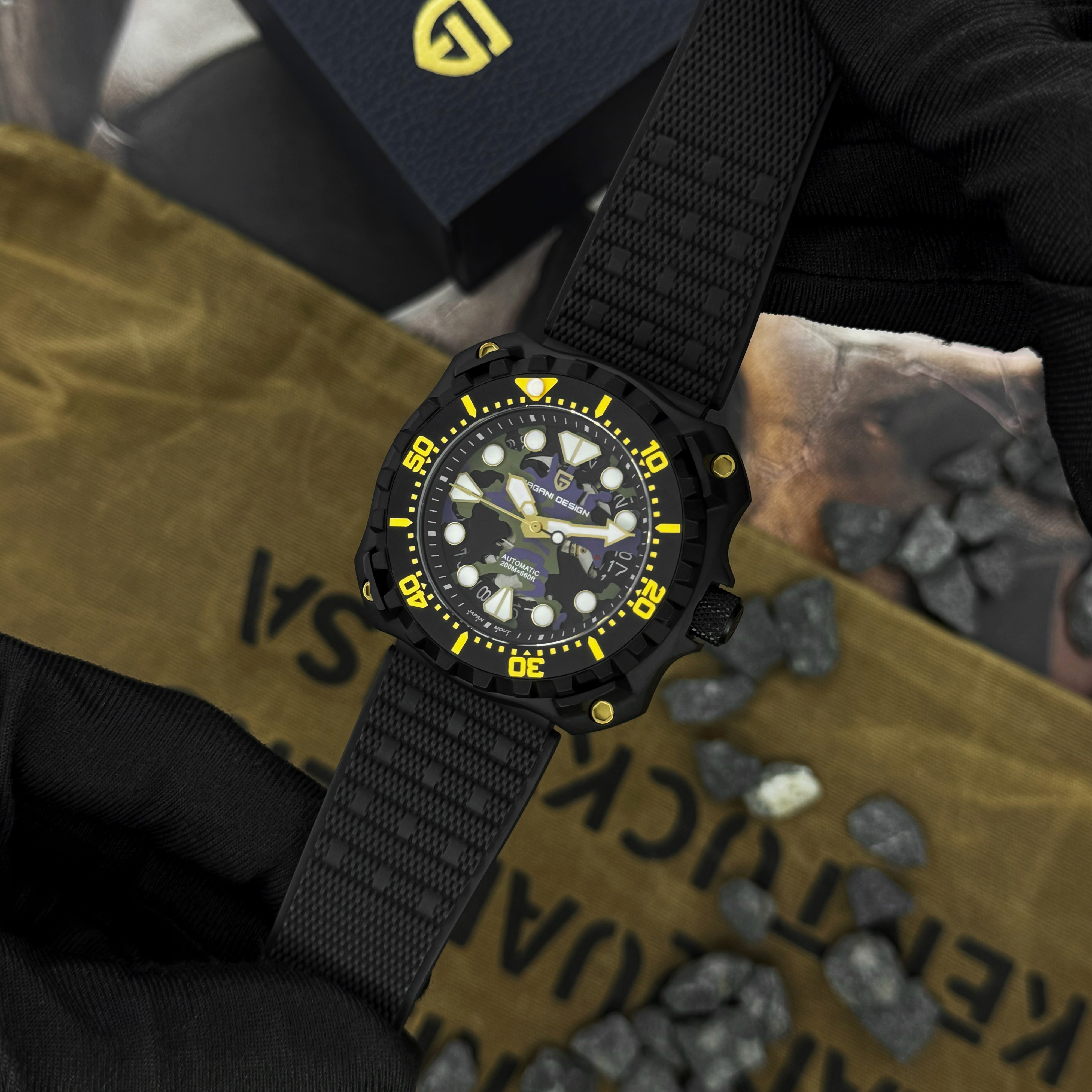 Купити Чоловічий годинник Pagani Design PD-YN009 Black-Camo Blue з сапфіровим склом та механізмом Seiko NH35