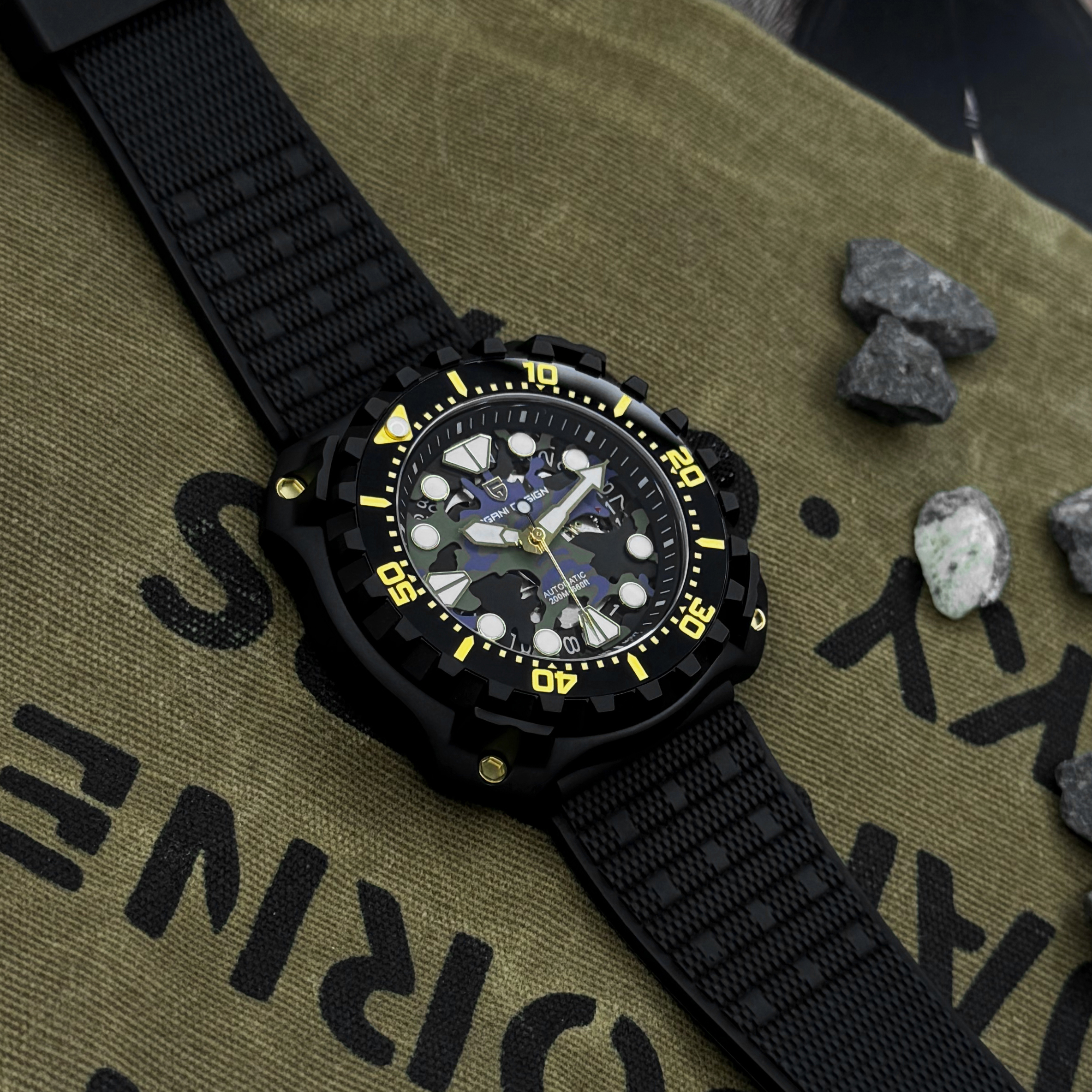 Купити Чоловічий годинник Pagani Design PD-YN009 Black-Camo Blue з сапфіровим склом та механізмом Seiko NH35