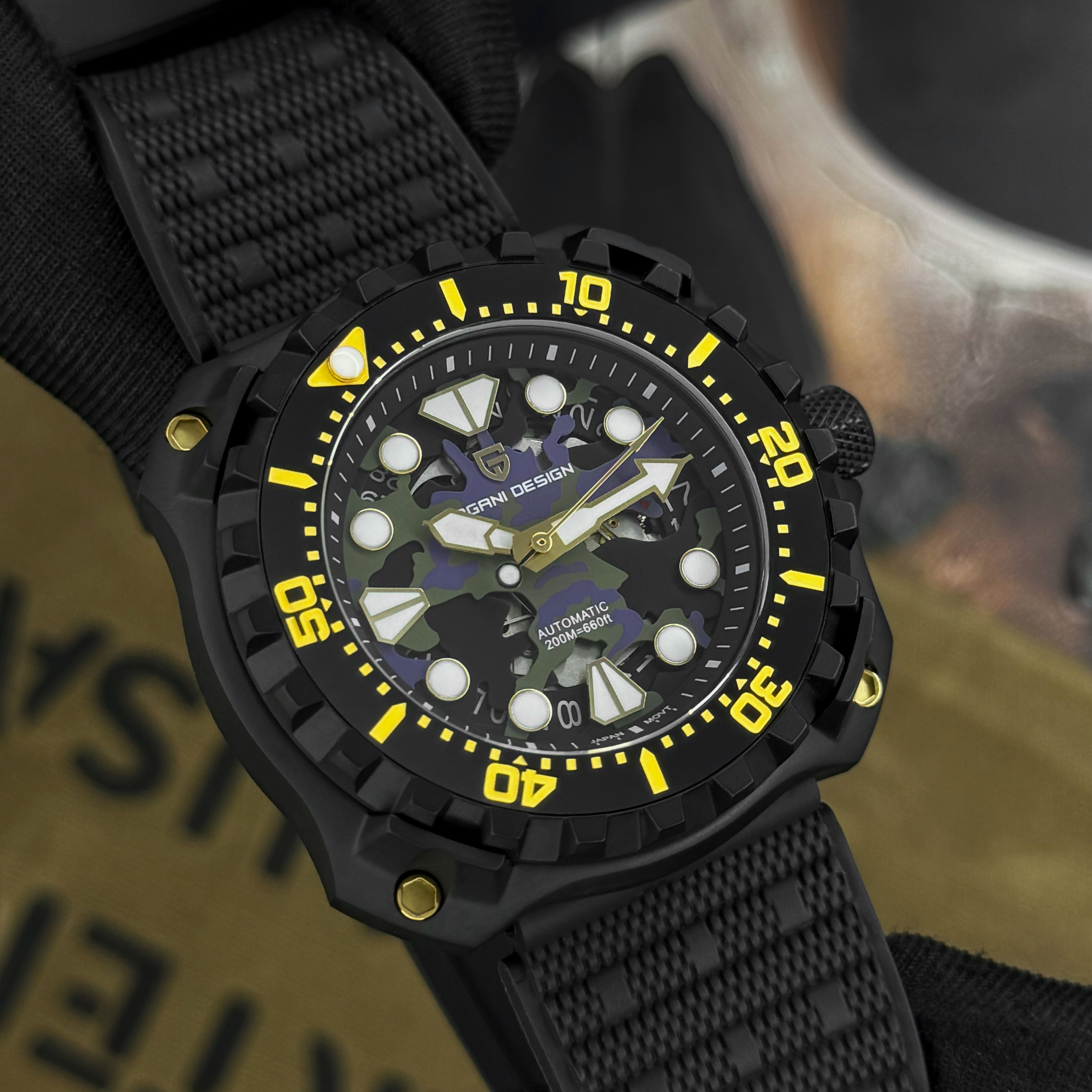 Купити Чоловічий годинник Pagani Design PD-YN009 Black-Camo Blue з сапфіровим склом та механізмом Seiko NH35
