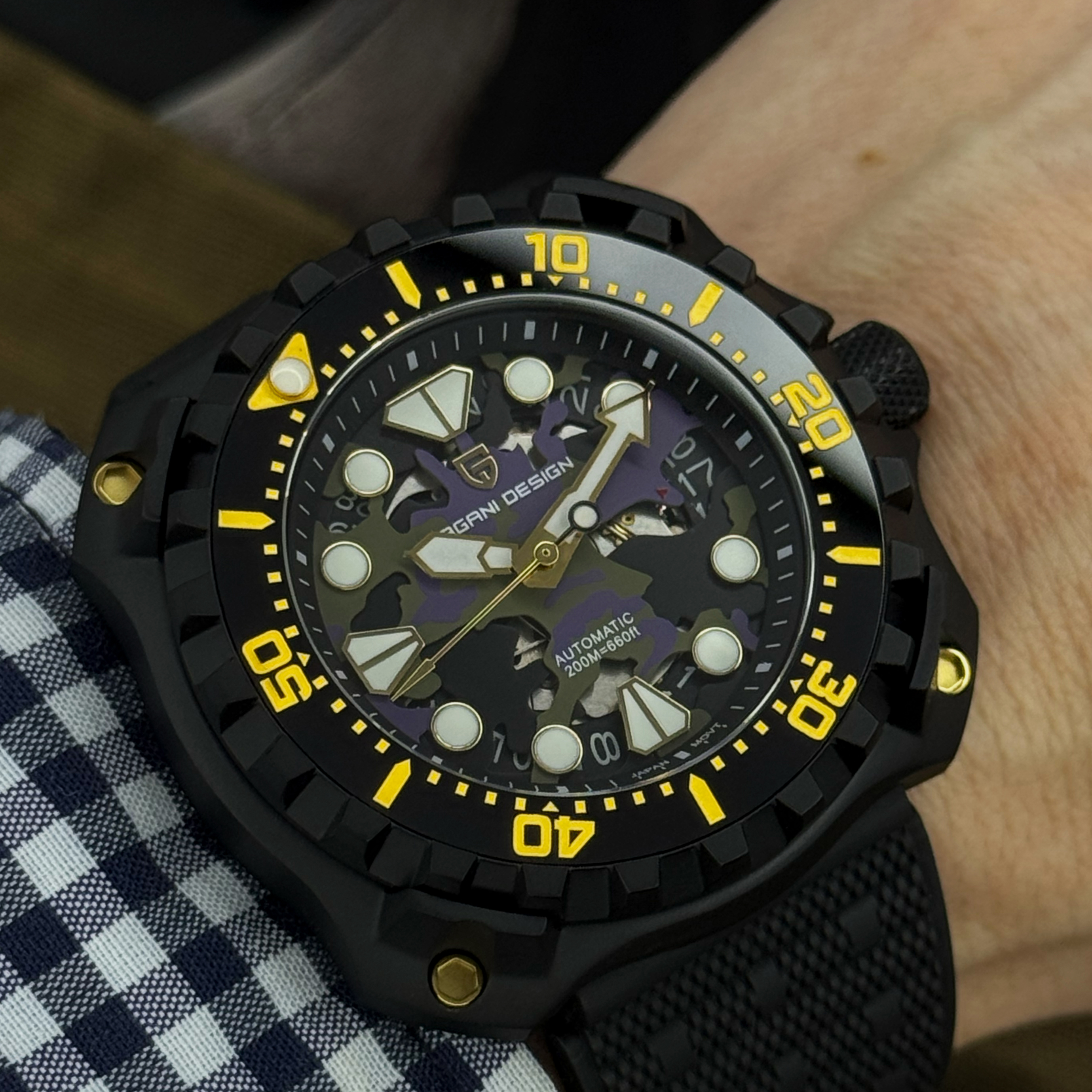 Купити Чоловічий годинник Pagani Design PD-YN009 Black-Camo Blue з сапфіровим склом та механізмом Seiko NH35