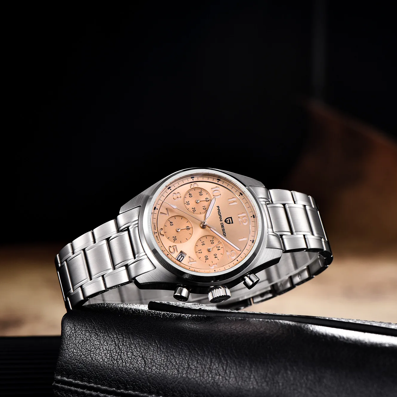 Купити Чоловічий годинник Pagani Design PD-1773 Silver-Pink з сапфіровим склом та механізмом Seiko VK63