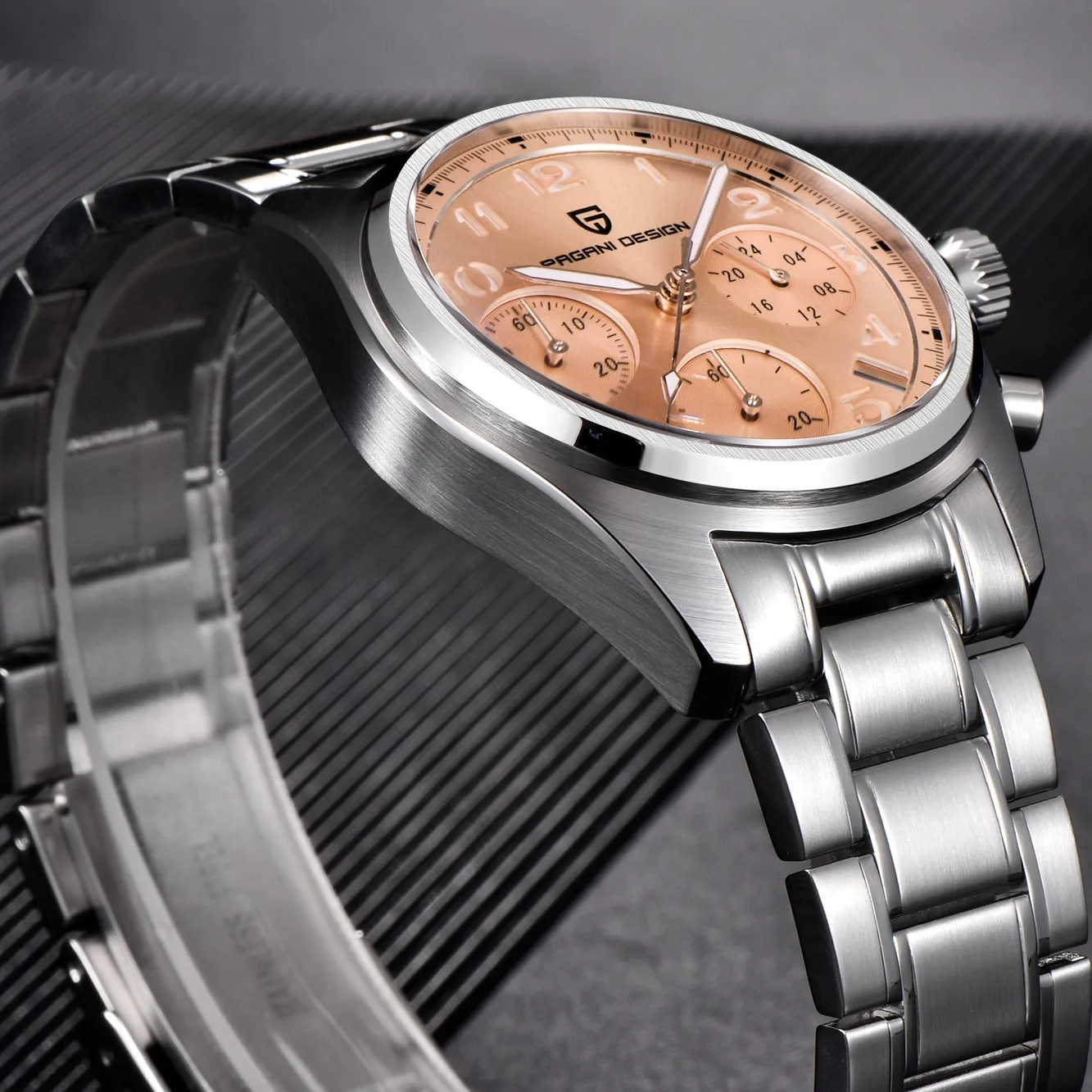 Купити Чоловічий годинник Pagani Design PD-1773 Silver-Pink з сапфіровим склом та механізмом Seiko VK63