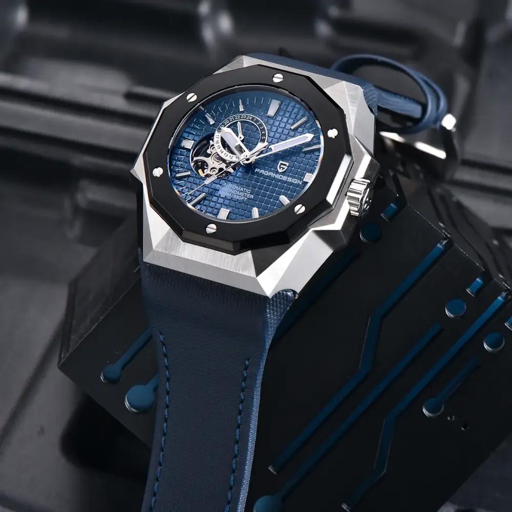 Купити Чоловічий механічний годинник Pagani Design PD-YS010 Silver-Blue з сапфіровим склом та автопідзаводом