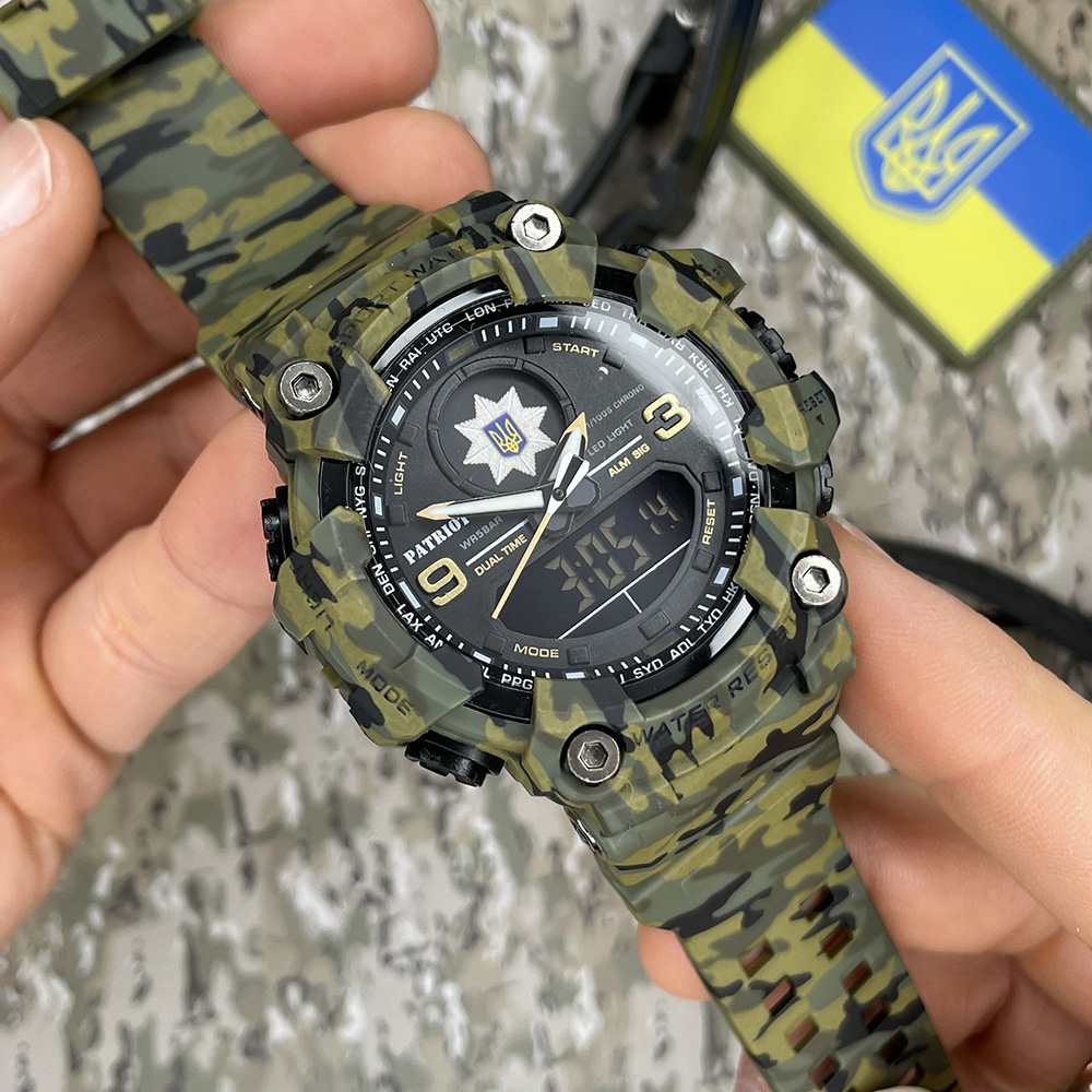 Купити Чоловічий тактичний годинник Patriot 001CMGRPO Поліція Зелений камуфляж з водозахистом 5 ATM