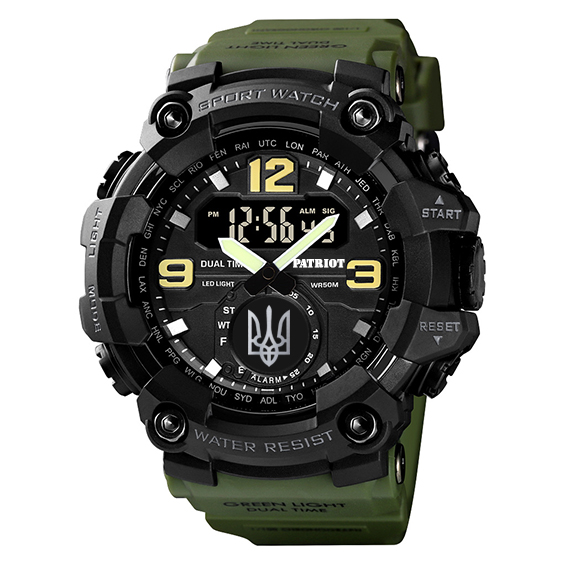 Купити Чоловічий тактичний годинник Patriot 004AGUASI Тризуб з комбінованим циферблатом та водозахистом 5 ATM