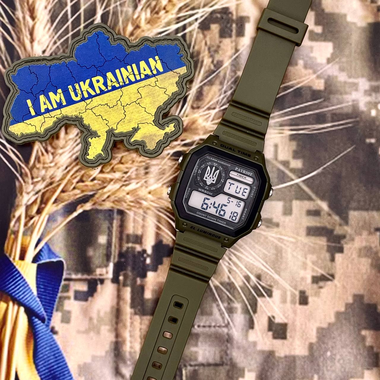 Купити Наручний годинник Patriot 010AGUASI Тризуб срібло Зелений, тактичний електронний годинник 5 ATM