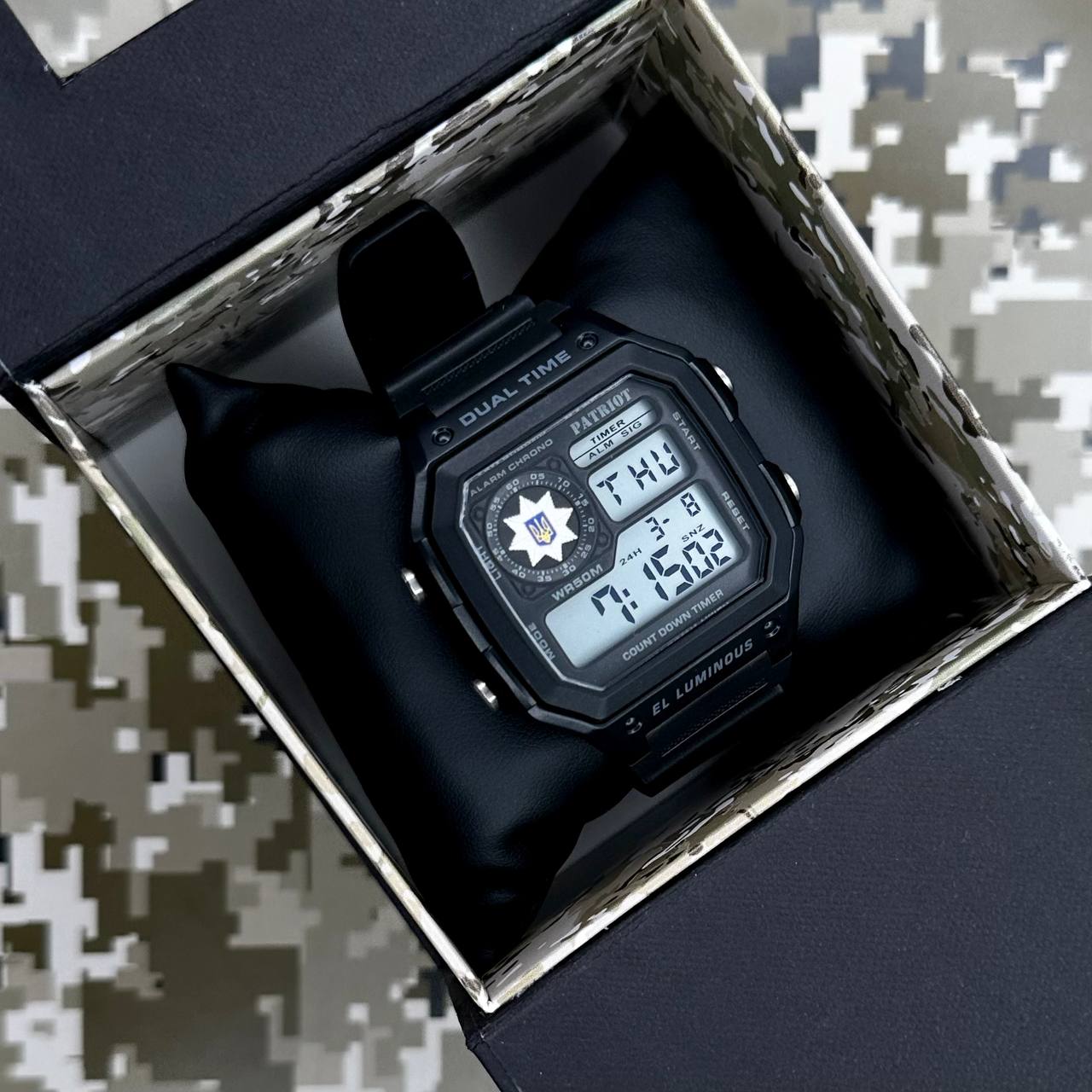 Купити Чоловічий тактичний годинник Patriot 010BKPO Поліція Чорний з електронним циферблатом та підсвічуванням