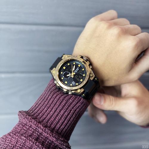 Купити Чоловічий спортивний годинник Sanda 739 Black-Gold з комбінованим циферблатом та підсвічуванням