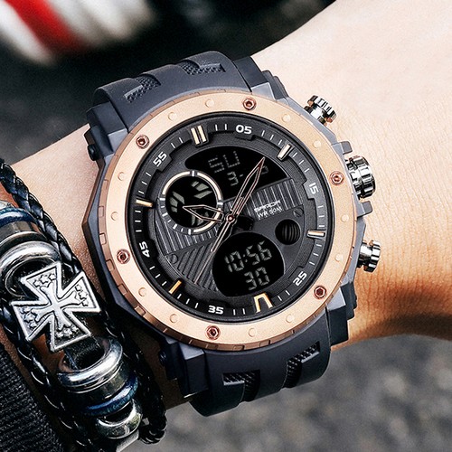 Купити Чоловічий спортивний годинник Sanda 6012 Black-Cuprum з комбінованим циферблатом та захистом 5 ATM