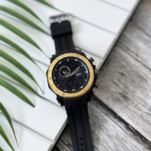Купити Чоловічий годинник Sanda 6012 Black-Gold спортивний зі стрілково-електронним циферблатом