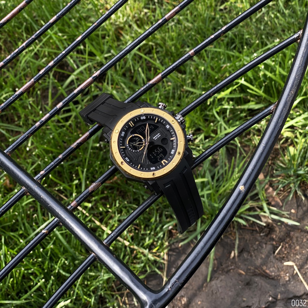 Купити Чоловічий годинник Sanda 6012 Black-Gold спортивний зі стрілково-електронним циферблатом