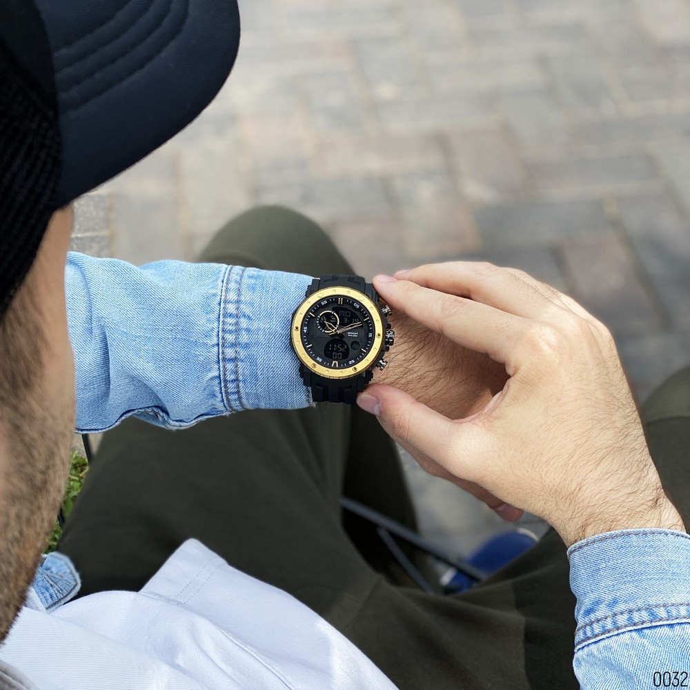 Купити Чоловічий годинник Sanda 6012 Black-Gold спортивний зі стрілково-електронним циферблатом