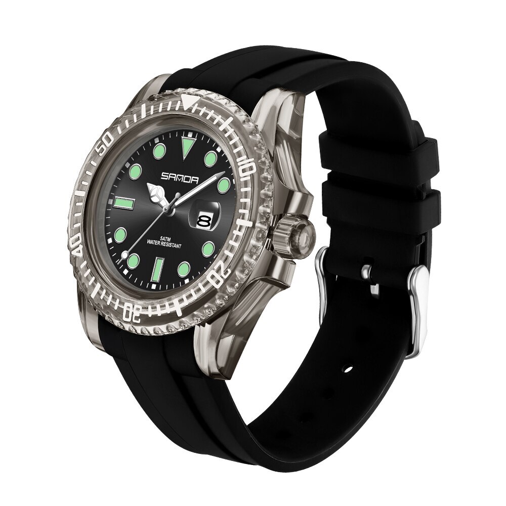 Купити Жіночий годинник Sanda 9007 All Black з каучуковим ремінцем та водозахистом 5 ATM